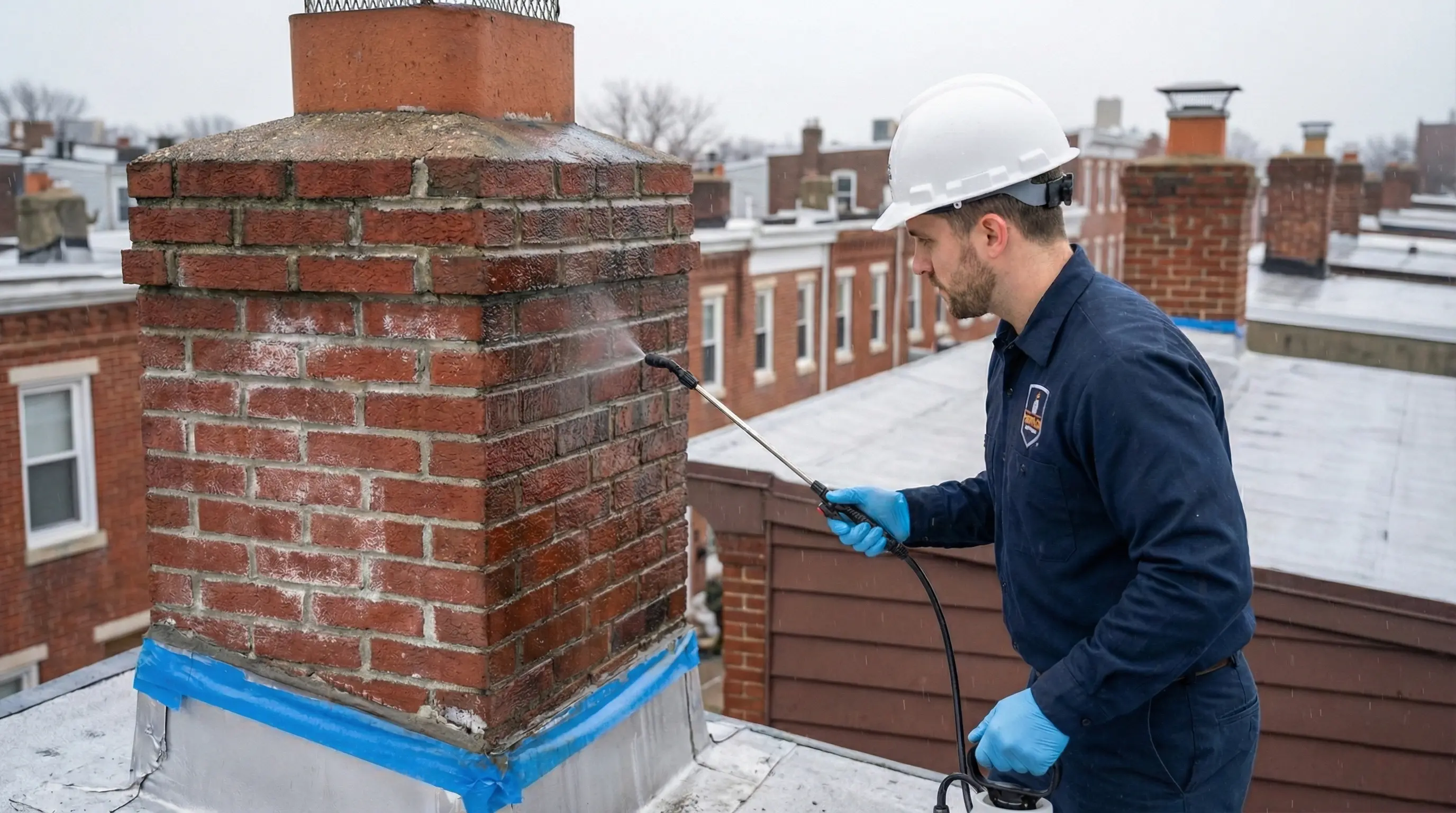 Chimney waterproofing sealant application